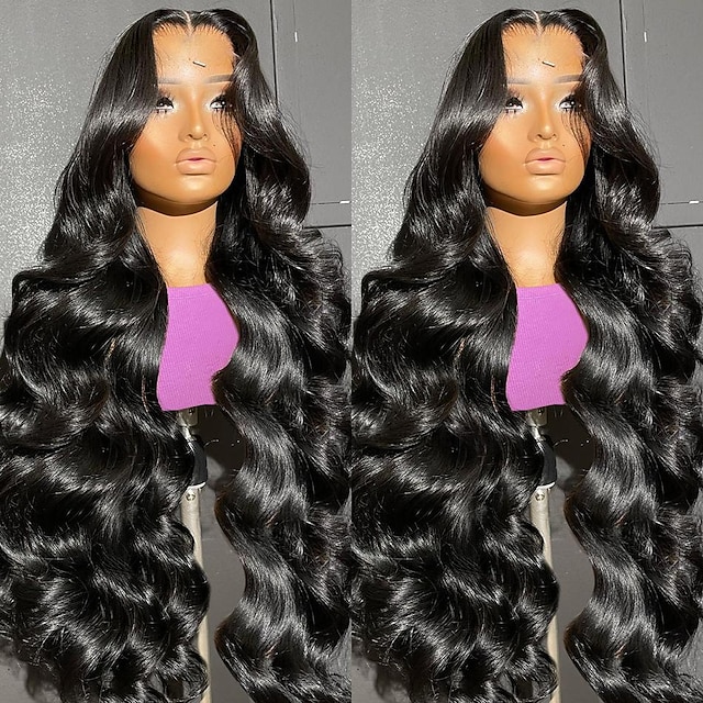  remy ανθρώπινα μαλλιά 13x4 δαντέλα μπροστινή περούκα χωρίς μέρος βραζιλιάνικα μαλλιά σώμα κυματιστό μαύρη περούκα 150% 180% πυκνότητα με μωρά μαλλιά προμαδημένα για περούκες για μαύρες γυναίκες