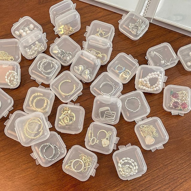  20/50 pezzi mini scatola di plastica quadrata trasparente contenitore portatile porta gioielli orecchini confezione vetrina contenitore per medicinali gioielli bidone della spazzatura custodie