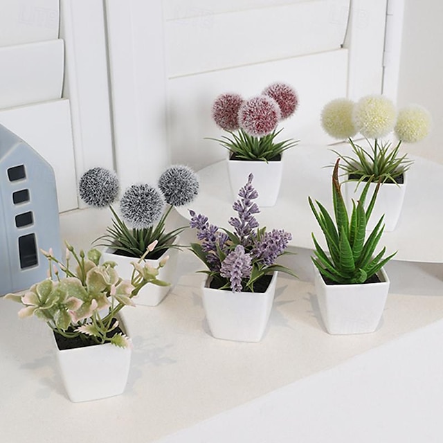  Set di decorazioni per piante artificiali da 6 pezzi/set: realistiche ceramiche vegetali sempreverdi perfette per la casa, l'ufficio, il negozio, il bancone del ristorante e la decorazione della