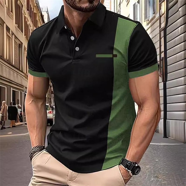  Men's Golf Shirt Golf Polo Work Casual Lapel Short Sleeve Basic Modern Color Block Patchwork Button Spring & Summer Regular Fit Red Royal Blue Green Golf Shirt