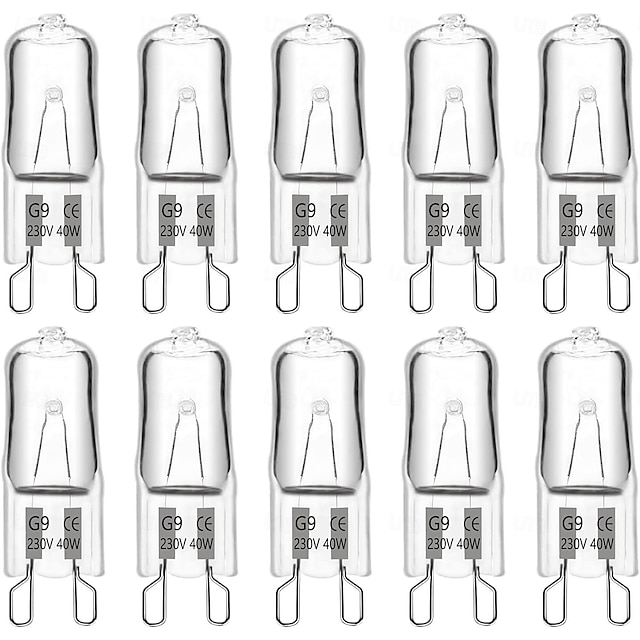  10 Stück G9 40 W 220 V 2-polige Halogenlampe warmweiß 3000 K 360 Abstrahlwinkel für Backofen Mikrowelle Kristalllampe Deckenventilator Lichter