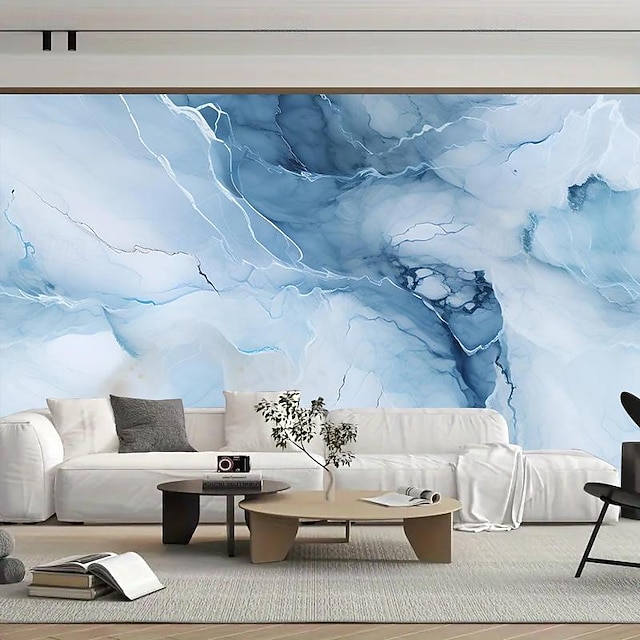  Cool Wallpapers Sky Blue Marble Wallpaper Wall Mural Roll Wall Covering Sticker Peel and Stick Removable PVC/Vinyl Material Self Adhesive/Adhesive Required Wall Decor for Living Room Kitchen Bathroom