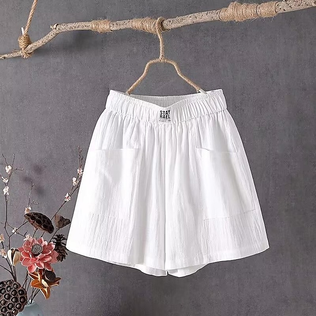  Mujer Pantalones cortos de lino y algodón Pantalón corto Casual / Diario Corto Plano Bolsillo Transpirabilidad Cómodo Rígido Noche Fin de semana Negro Blanco Rojo Verde Verano Ajuste regular