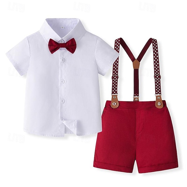  2 elementy Brzdąc Dla chłopców Koszulka i spodenki Strój Jednokolorowe Krótki rękaw Bawełna Ustawić Na zewnątrz Moda Lato 1-3 lata Biały