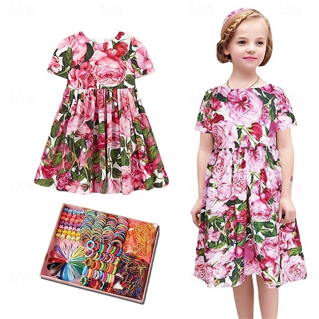  Sommer Kinder Prinzessin kurze Ärmel Kleid süße Mädchen Kleidung Robe Enfant Fille Kind Party Mädchen Kleider elegant mit Haar-Accessoires Kombinationsset