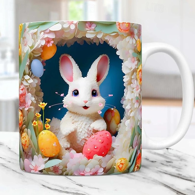  3D-Kaninchenloch in einer Wandbecherverpackung Ostern 11oz & 15oz Tassenvorlage, Tassensublimationsdesign png, Osterbecher-Wickelvorlage, digitaler Download