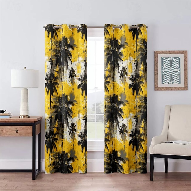  Blackout Curtain Palm Tree Curtain Drapes For Living Room Bedroom Kitchen Window Treatments Thermal Insulated Room Darkening