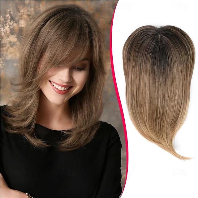  Short Hair Topper 12 Inch Layered Hair Toppers with Curtain Bangs for Women with Thinning Hair or Hair Loss Synthetic Wiglets Hair Pieces for Women