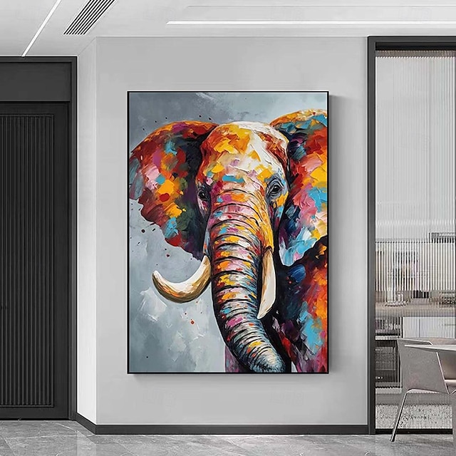  pintura decorativa de pared pintada a mano pintura al óleo de elefante colorido sobre lienzo pintura animal pintura al óleo 3d grande pared pintada a mano textura de pintura animal acrílico pintura al
