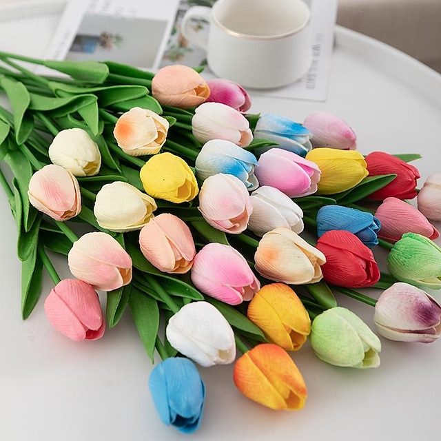  10pcs Lifelike PU Tulip Artificial Flowers: Perfect for Home Decor, Wedding Decorations, and Events - Realistic Feel Tulips for Added Elegance