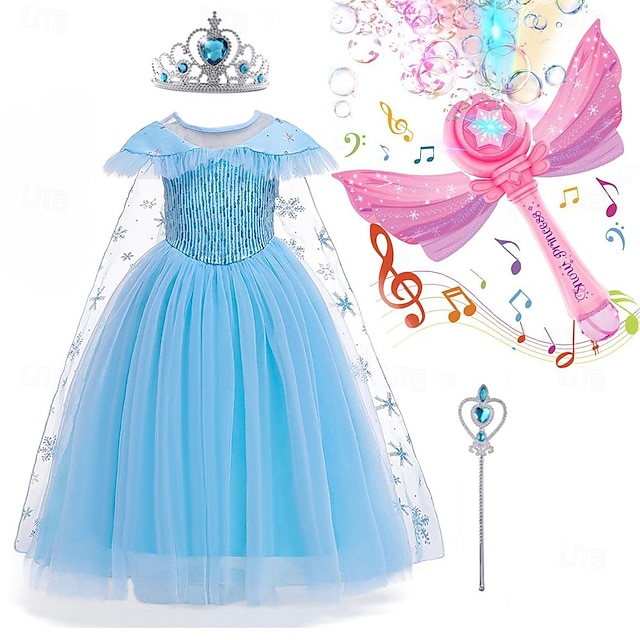  Sukienka dla dziewczynek dla dzieci z elektryczną maszyną do baniek mydlanych, mrożona księżniczka elza przebranie na karnawał kostium sukienka dla dziewczynki z kwiatami dziewczęcy film cosplay