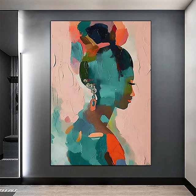  mujer pintura de arte negro niña hecha a mano navidad pintura de niña afro arte de la pared arte de mujer negra art deco arte afroamericano pintura al óleo pintura de niña para sala de estar