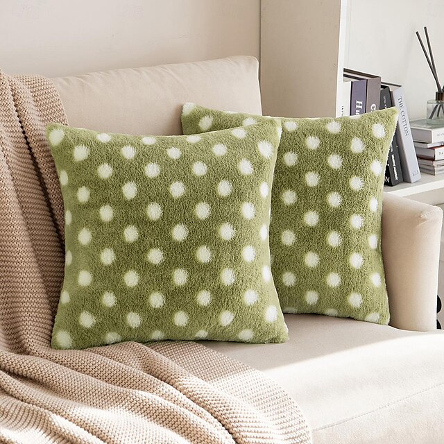  Decorative Toss Pillows Cover Fluffy Polka Dot 1PC Soft Square Cushion Case Pillowcase for Bedroom Livingroom Sofa Couch Chair
