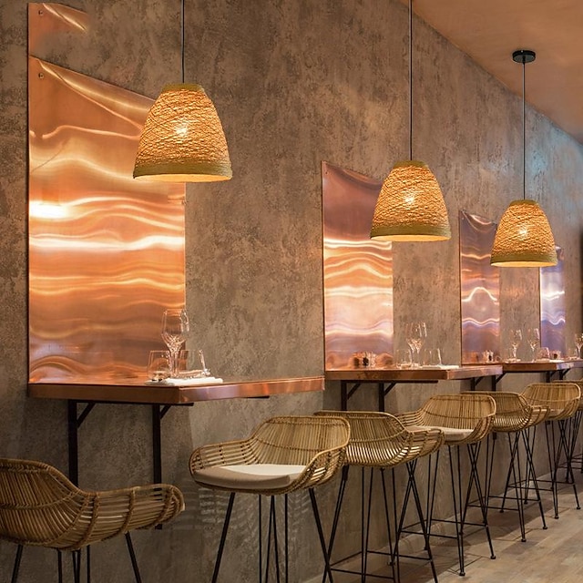  hanglampen landelijk creatief koffiehuis rotan weven kroonluchter pot bar restaurant keuken hangend licht