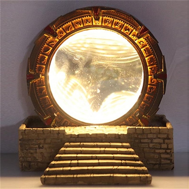  Atlantis Stargate Mirror LED Night Light Star Gate 3D Time Tunnel Ring Mirror Movie Replica Model Cospaly Halloween Party Prop Resin Collectable Toy Home Decor Ornament Gift