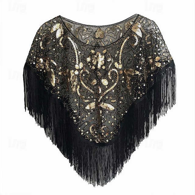  Retro Vintage Roaring 20s 1920s Party Costume Shawls The Great Gatsby Charleston Women's Sequins Tassel Fringe Christmas Wedding Wedding Guest Event / Party Shawl