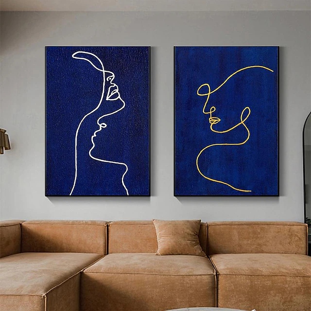 Hand Painted Oil Painting Navy Blue Woman Stick Figure Original ...