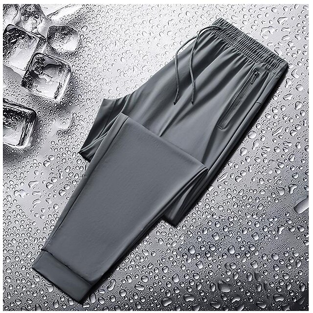 Men's Trousers Summer Pants Casual Pants Elastic Waist Zipper Pocket Solid Color Wrinkle Resistant Sports Full Length Outdoor Casual Casual Trousers Black Grey High Waist Stretchy3
