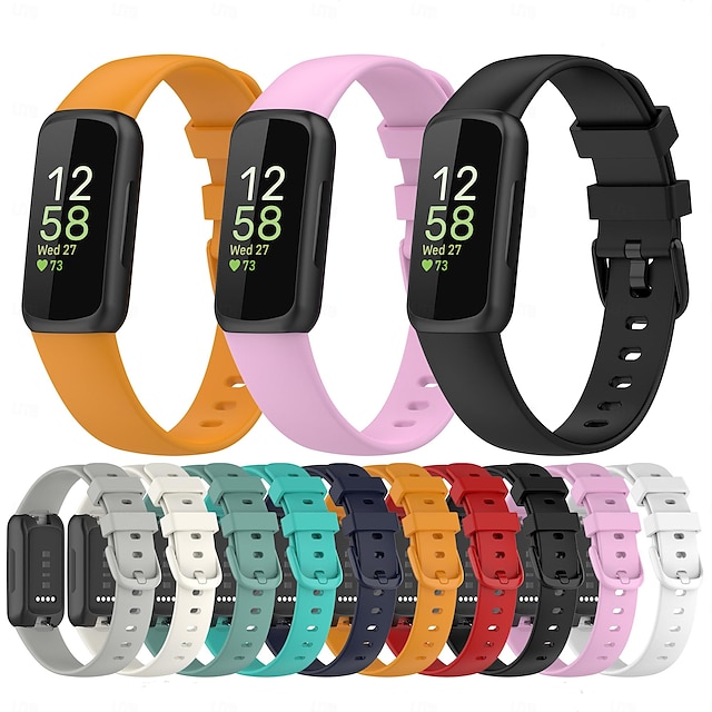  Smartwatch-Band Kompatibel mit Fitbit Inspire 3 Silikon Smartwatch Gurt Metallverschluss Wasserdicht Verstellbar Sportarmband Ersatz Armband