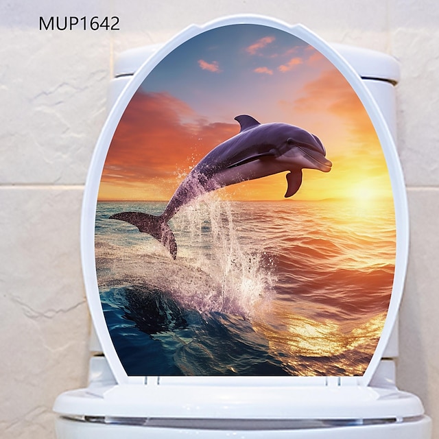  Underwater World Tropical Fish and Whales Toilet Decal - Removable Bathroom Sticker for Toilet Seats - Home Decor Wall Decal for Bathrooms