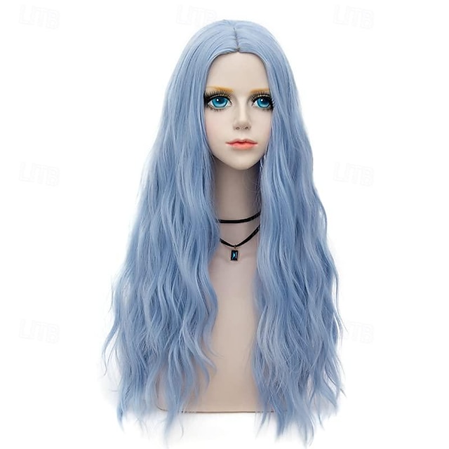  Pelucas de color azul claro para mujer, peluca ondulada larga y rizada, peluca de color sintético para disfraz de Halloween, fiesta o uso diario