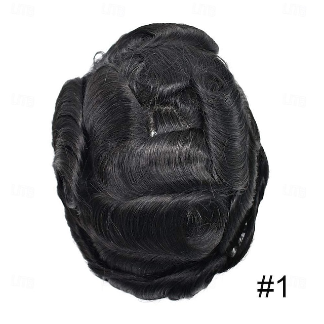  мужской парик с французским кружевом спереди, мужской парик из натуральных волос, естественная линия роста волос, тонкий моно-протез для волос 8x10, 120% от светлой до средней плотности # 1b, черный