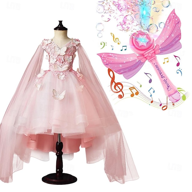  Kinder-Mädchenkleid mit elektrischer Seifenblasenmaschine, Kinder-Mädchen-Partykleid, einfarbig, ärmellos, Leistung, Hochzeit, Mesh-Prinzessin, süßes Mesh-Etuikleid in der Mitte der Wade, Tüllkleid,