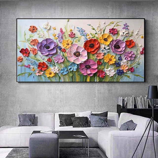  Grande 3d colorido floral pintado a mano pintura al óleo ramo de primavera lienzo texturizado arte de la pared dormitorio minimalista decoración de cabecera regalo de recuerdo de boda sin marco