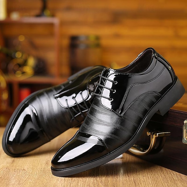  Men's Oxfords Derby Shoes Formal Shoes Dress Shoes Patent Leather Shoes Walking Business British Gentleman Wedding Office & Career Party & Evening PU Lace-up Black Brown Spring Fall
