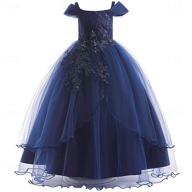  Sukienka dla dziewczynki w kwiaty w stylu vintage z odkrytymi ramionami, koronkowym haftem, mała/duża dziewczynka, ślubna suknia balowa dla druhny