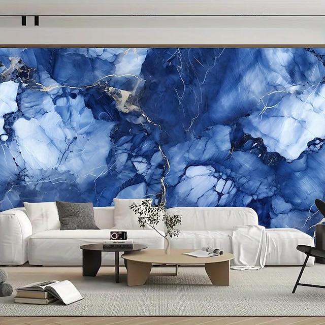  Cool Wallpapers Ink Blue Marble Wallpaper Wall Mural Roll Wall Covering Sticker Peel and Stick Removable PVC/Vinyl Material Self Adhesive/Adhesive Required Wall Decor for Living Room Kitchen Bathroom