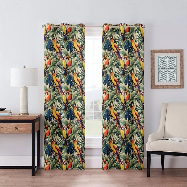  Blackout Curtain Tropical Parrot Curtain Drapes For Living Room Bedroom Kitchen Window Treatments Thermal Insulated Room Darkening