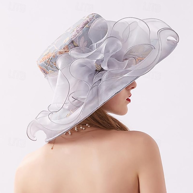  Γοητευτικά Καπέλα Καλύμματα Κεφαλής Οργάντζα Τύπου bucket Καπελίνα Καπέλο ηλίου Αργίες κοκτέιλ Κομψό Βίντατζ Με Λουλούδι Καθαρό Χρώμα Ακουστικό Καπέλα