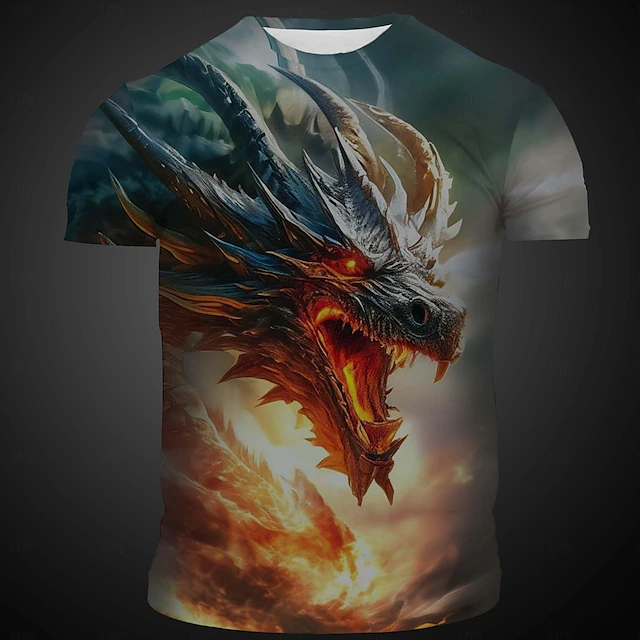 Men's Graphic Animal Dragon T Shirt Short Sleeve T shirt 3D Print Crew Neck Shirt Daily Designer Casual Holiday Going out Black Red Blue Spring & Summer Clothing Apparel S M L XL 2XL 3XL 6