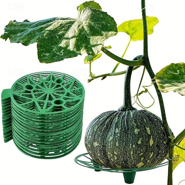  10er-Pack Pflanzen-Melonenstützen, Käfige, Wiegen, Rankgitter für Wassermelone, Melone, Kürbisse, Erdbeeren – vermeidet Bodenfäule – wiederverwendbar (runde Wassermelonenstütze)