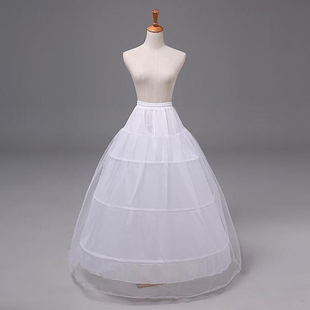  Rococo Victorian Petticoat Hoop Skirt Tutu Tulle Skirt Floor Length Bridal Women's 3 Hoops Half Slip Solid Color A-Line Halloween Wedding Party Skirt