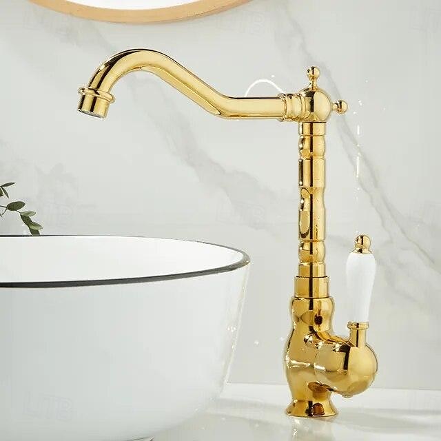  バスルームのシンクの蛇口 - 滝状吐水タイプ 電気メッキ センターセット シングルハンドルつの穴Bath Taps