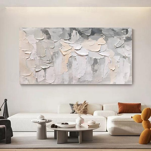  håndmalt beige abstrakt pastellmaleri grå samtidskunst stort abstrakt rosa maleri beige grå teksturert maleri veggkunstbilde for stueinnredning