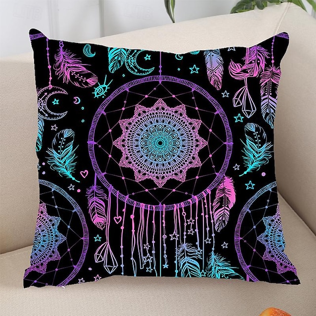  Double Sided Throw Pillow Cover Colorful Mandala for Holiday Party Decoration Home Decoration Room Car Decoration Bedroom Decoration Living Room Decoration (Pillow Insert Not Included)