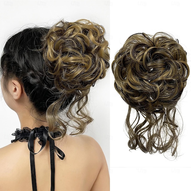  Chignon-nakkeknuder Hår knold Syntetisk hår Hårstykke Hårpåsætning Bølget Bouncy Curl Fest Daglig Dagligdagstøj Kastanje Brun