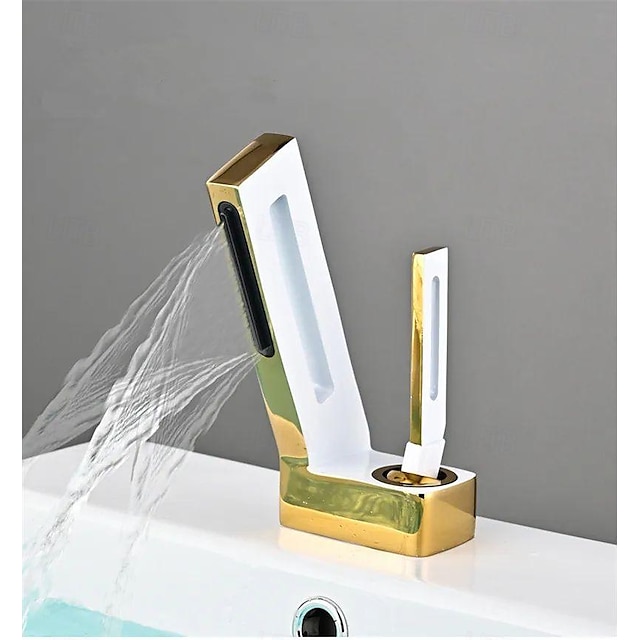  バスルームのシンクの蛇口 - 滝状吐水タイプ 電気メッキ センターセット シングルハンドルつの穴Bath Taps