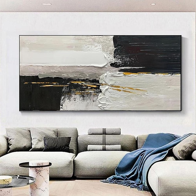  kézzel festett olajfestmény vászon fali művészeti dekoráció fekete-fehér modern egyszerű absztrakt dekoratív kép otthoni nappali dekorációhoz hengerelt keret nélküli feszítetlen festmény