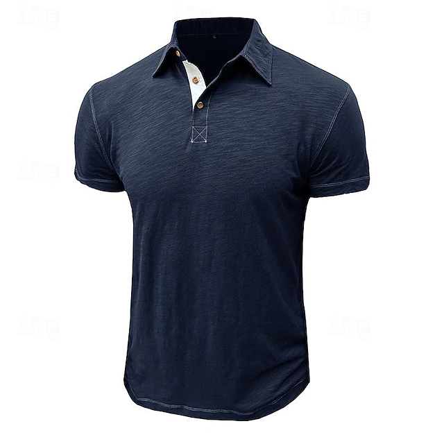 Men's Cotton Polo Shirt Golf Shirt Work Casual Lapel Short Sleeve Basic Modern Plain Button Spring & Summer Regular Fit Black Yellow Pink Royal Blue Blue Green Cotton Polo Shirt 26