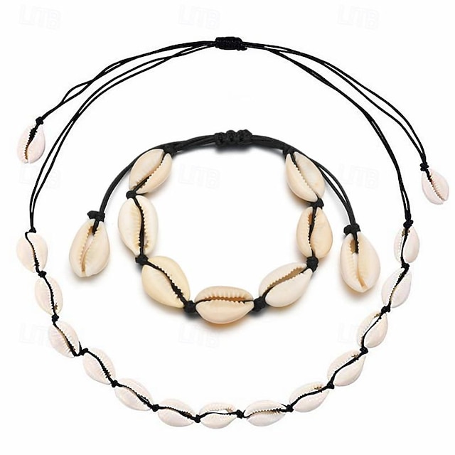  collana di conchiglie naturali bracciale cavigliera set fatto a mano regolabile estivo boho hawaii beach conchiglia girocollo gioielli regalo per donne ragazze