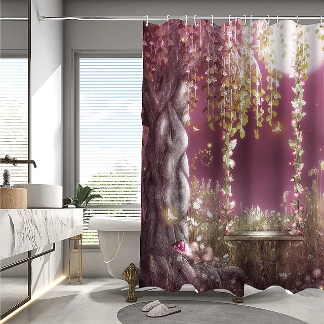  πανσέληνος λουλούδι αμπέλου swing εκτύπωση τοπίου με γάντζο κουρτίνα μπάνιου μοντέρνα πολυεστερική μηχανική επεξεργασία αδιάβροχο μπάνιο