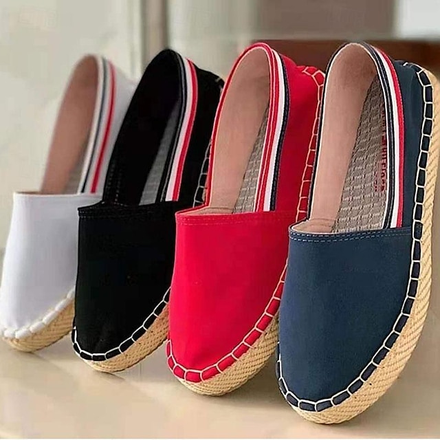  Women's Slip-Ons Slip-on Sneakers Outdoor Office Daily Flat Heel Round Toe Casual Comfort Cloth Loafer Black White Light Red