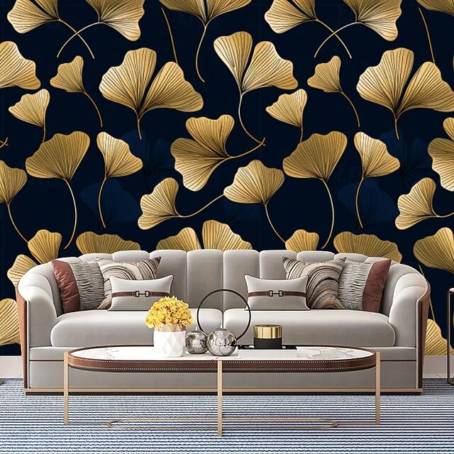 cool wallpapers gingko bladeren goud 3d behang muurschildering rolsticker schil en plak verwijderbaar pvc/vinyl materiaal zelfklevend/klevend vereist muurdecor voor woonkamer keuken badkamer