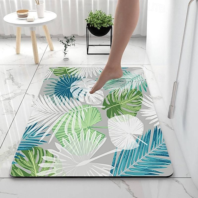  נורדי ירוק עלה מחצלת אמבטיה מחליקה שטיח יצירתי סופג לחדר רחצה אדמה דיאטומית מונע החלקה