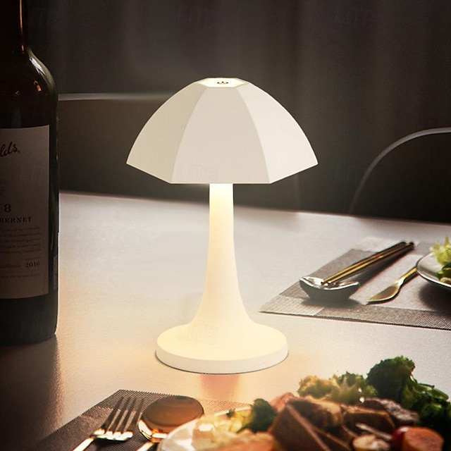  Candeeiro de mesa de cogumelo regulável recarregável, candeeiro de mesa de jantar LED, candeeiro de mesa de metal portátil à prova de água com escurecimento contínuo brilho de 3 níveis para decoração