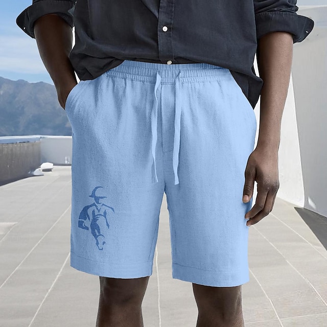  Reiten Herren-Baumwoll-Shorts, Hawaii-Shorts, Strand-Shorts, Kordelzug, elastische Taille, bequem, atmungsaktiv, Outdoor-Urlaub-Shorts